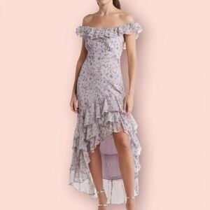 ASTR the Label New Floral Ruffles Off Shoulder High Low Maxi Dress wedding guest